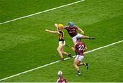 6 September 2015; Colin Fennell, Kilkenny, is tackled by Johnny Coen, Galway, which resulted in Coen receiving a yellow card. GAA Hurling All-Ireland Senior Championship Final, Kilkenny v Galway, Croke Park, Dublin. Picture credit: Dáire Brennan / SPORTSFILE