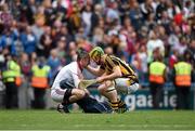 6 September 2015; Galway goalkeeper Colm Callanan is consoled by Kilkenny's Richie Power after the game. GAA Hurling All-Ireland Senior Championship Final, Kilkenny v Galway, Croke Park, Dublin. Picture credit: Diarmuid Greene / SPORTSFILE