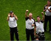 6 September 2015; Kilkenny manager Brian Cody, along with selectors Derek Lyng and Michael Dempsey celebrate during the presentation. GAA Hurling All-Ireland Senior Championship Final, Kilkenny v Galway, Croke Park, Dublin.Picture credit: Dáire Brennan / SPORTSFILE