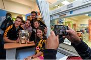 7 September 2015; Kilkenny hurlers, from left, Cillian Buckley, Ger Aylward, Kieran Joyce and Padraig Walsh with Julia McColgan, age 12, from Dublin, and the Liam MacCarthy Cup during a visit from the GAA Hurling All-Ireland Champions Kilkenny to Our Lady's Children's Hospital, Crumlin, Dublin. Picture credit: Stephen McCarthy / SPORTSFILE