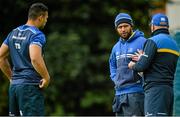 7 September 2015; Leinster's Ben Te'o, left, Isa Nacewa and defence coach Kurt McQuilkin in conversation during squad training. Leinster Rugby Squad Training, Rosemount, UCD, Belfield, Dublin. Picture credit: Brendan Moran / SPORTSFILE
