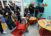 7 September 2015; Daniel Comerford, age 3, from Kilkenny, lifts the Liam MacCarthy Cup during a visit from the GAA Hurling All-Ireland Champions Kilkenny to Our Lady's Children's Hospital, Crumlin, Dublin. Picture credit: Stephen McCarthy / SPORTSFILE