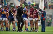 6 September 2015; Tipperary captain Stephen Quirke exchanges a handshake with Galway's Evan Niland before the start of the game. Electric Ireland GAA Hurling All-Ireland Minor Championship Final, Galway v Tipperary, Croke Park, Dublin. Picture credit: Diarmuid Greene / SPORTSFILE