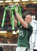 21 March 2009; Ireland's Paul O'Connell lifts the Triple Crown trophy. RBS Six Nations Championship, Wales v Ireland, Millennium Stadium, Cardiff, Wales. Picture credit: Brendan Moran / SPORTSFILE