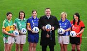 3 February 2009; Bord Gáis Energy was today unveiled as the new sponsor of the Ladies National Football League at the launch of the 2009 competition at Croke Park. Pictured at the launch are, from left, Division 2B teams, Jane Burke, Meath, Adele Gallagher, Fermanagh, Emer Power, Longford, John Mullins, CEO, Bord Gáis, Maria Smith, Cavan and Eliza Downey, Down. Croke Park, Dublin. Picture credit: Brendan Moran / SPORTSFILE