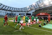 7 September 2015; Players of  Republic of Ireland and Georgia walk out for the start of the game. UEFA EURO 2016 Championship Qualifier, Group D, Republic of Ireland v Georgia, Aviva Stadium, Lansdowne Road, Dublin. Picture credit: David Maher / SPORTSFILE