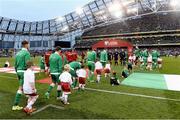 7 September 2015; Republic of Ireland and Georgia players walk out for the start of the game. UEFA EURO 2016 Championship Qualifier, Group D, Republic of Ireland v Georgia, Aviva Stadium, Lansdowne Road, Dublin. Picture credit: David Maher / SPORTSFILE