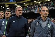 7 September 2015; Martin O'Neill, Republic of Ireland manager, with Steve Walford, coach, Roy Keane, assistant manager, and Steve Guppy, coach. UEFA EURO 2016 Championship Qualifier, Group D, Republic of Ireland v Georgia, Aviva Stadium, Lansdowne Road, Dublin. Picture credit: David Maher / SPORTSFILE