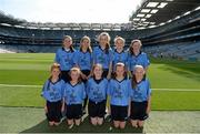 5 September 2015; The Dublin girls team; back row, left to right, Aisling Breathnach, Anna Boyle, Amy Mahon, Olivia Kerins and Úna Nerney; front row, left to right, Sorcha Cunniffe, Sinead Barrett, Emma Mulligan, Emma Moran and Maeve Byrne, before the Cumann na mBunscol INTO Respect Exhibition Go Games 2015 at Dublin v Mayo - GAA Football All-Ireland Senior Championship Semi-Final Replay. Croke Park, Dublin. Picture credit: Dáire Brennan / SPORTSFILE