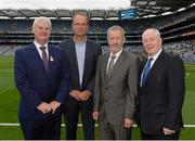 6 September 2015; Uachtarán Chumann Luthchleas Gael Aogán Ó Fearghail, along with European Commissioner for Education, Culture, Youth and Sport Tibor Navracsics, Seán Kelly, M.E.P., and Minister of State for Tourism and Sport Michael Ring, before the Cumann na mBunscol INTO Respect Exhibition Go Games 2015 at Kilkenny v Galway - GAA Hurling All-Ireland Senior Championship Final. Croke Park, Dublin. Picture credit: Dáire Brennan / SPORTSFILE