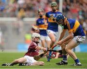6 September 2015; Jack Coyne, Galway, in action against James Quigley, Tipperary. Electric Ireland GAA Hurling All-Ireland Minor Championship Final, Galway v Tipperary, Croke Park, Dublin. Picture credit: Tomás Greally / SPORTSFILE