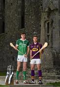 9 September 2015; Wexford captain Eoin Conroy, right, and Limerick captain Diarmuid Byrnes were in Cashel today to mark this weekend’s Bord Gáis Energy GAA Hurling U-21 All-Ireland Championship Final. This is the final time the Cross of Cashel trophy will be awarded to the winning team, meaning Wexford or Limerick will be the last side to have the honour of lifting the iconic trophy. All the action from this game will be live on TG4 at 7pm on Saturday 12th September and fans can vote for their player of the match by using #LaochBGE. The Rock of Cashel, Cashel, Co. Tipperary. Picture credit: Ramsey Cardy / SPORTSFILE