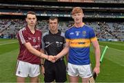 6 September 2015; Match referee Paud O'Dwyer the Galway captain, Seán Loftus and Tipperary captain, Stephen Quirke, before the game. Electric Ireland GAA Hurling All-Ireland Minor Championship Final, Galway v Tipperary, Croke Park, Dublin. Picture credit: Ray McManus / SPORTSFILE