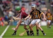 6 September 2015; James Duggan, Carrick P.S., Warrenpoint, Co. Down, representing Galway, in action against Cian Mulchrone, Scoil Phádraig, Westport, Co. Mayo, representing Kilkenny, during the Cumann na mBunscoil INTO Respect Exhibition Go Games 2015 at Kilkenny v Galway - GAA Hurling All-Ireland Senior Championship Final. Croke Park, Dublin. Picture credit: Ray McManus / SPORTSFILE