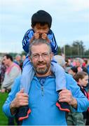 9 September 2015; Dublin supporters Christian McLoughlin, aged 3, and Kevin McLoughlin, from Clarehall, during the Dublin Senior Football Open Night. Parnell Park, Dublin. Picture credit: Piaras Ó Mídheach / SPORTSFILE