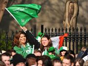 22 March 2009; A spectator waves a flag in Dawson Street to greet the Ireland teams return to Dublin after completing the Grand Slam. Ireland rugby squad homecoming. Dawson Street, Dublin. Picture credit: Stephen McCarthy / SPORTSFILE