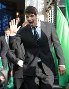 22 March 2009; Ireland's Donncha O'Callaghan waves to the camera as he leaves the Mansion House after a civic reception on the teams return to Dublin, after completing the Grand Slam. Ireland rugby squad homecoming. Dawson Street, Dublin. Picture credit: Diarmuid Greene / SPORTSFILE