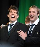 22 March 2009; Ireland's Donncha O'Callaghan, left, and Stephen Ferris on the teams return to Dublin after completing the Grand Slam. Ireland rugby squad homecoming. Dawson Street, Dublin. Picture credit: Stephen McCarthy / SPORTSFILE