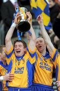 17 March 2009; Portumna players David Canning, left, and Mike Gill with the Tommy Moore Cup. AIB All-Ireland Senior Club Hurling Championship Final, Portumna, Co. Galway, v De La Salle, Waterford, Croke Park, Dublin. Picture credit: Ray McManus / SPORTSFILE