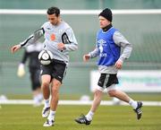 24 March 2009; Stephen Kelly, left, Republic of Ireland  in action against his team-mate Damien Duff, during squad training ahead of their 2010 FIFA World Cup Qualifier against Bulgaria on Saturday. Gannon Park, Malahide, Co. Dublin. Picture credit: David Maher / SPORTSFILE