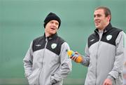 24 March 2009; Damien Duff, left and Richard Dunne, Republic of Ireland at the end of squad training ahead of their 2010 FIFA World Cup Qualifier against Bulgaria on Saturday. Gannon Park, Malahide, Co. Dublin. Picture credit: David Maher / SPORTSFILE