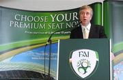 23 March 2009; FAI Chief Executive John Delaney speaking at the launch of two new Vantage Club Initiatives which will be available to the Irish football community both as clubs and individuals. Irishtown Stadium, Ringsend, Dublin. Picture credit: Pat Murphy / SPORTSFILE