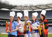 24 March 2009; The finalists of the Pat the Baker Post Primary Schools Senior All-Ireland competitions gathered in Croke Park to announce details of the three upcoming Championship deciders. The players competing in the Senior A, B and C finals soaked up the atmosphere ahead of the finals which take place over the next 10 days. At the announcement are, from left, Cliodhna McHugh, Convent of Mercy, Roscommon, Jenny Sheehan, Loretto Fermoy, Cork, Samantha Lambert, Colaiste Dun Iascaigh, Cahir, Tipperary, Mary Naughton, St. Josephs, Castlebar, Galway, and Leanne Lenehan, Scoil Muire agus Padraig, Swinford, Mayo. Croke Park, Dublin. Picture credit: Brian Lawless / SPORTSFILE
