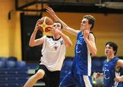 24 March 2009; Danny Quigley, St. Joseph's Boys School, Derry, in action against Rory O'Connor, Colaiste Treasa, Kanturk. U19C Boys, Schools League Finals, Colaiste Treasa, Kanturk, Co. Cork v St. Joseph's Boys School, Derry, National Basketball Arena, Tallaght, Dublin. Photo by Sportsfile