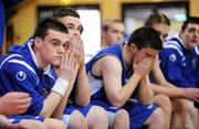 24 March 2009; Dejected Colaiste Treasa, Kanturk players at the end of the game. U19C Boys, Schools League Finals, Colaiste Treasa, Kanturk, Co. Cork v St. Joseph's Boys School, Derry, National Basketball Arena, Tallaght, Dublin. Photo by Sportsfile