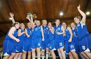 24 March 2009; Calasanctius College, Oranmore, celebrate with the cup. U19A Girls, Schools League Finals, Presentation Secondary School, Thurles, Co. Tipperary v Calasanctius College, Oranmore, Co. Galway, National Basketball Arena, Tallaght, Dublin. Photo by Sportsfile