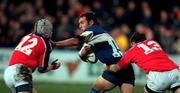 3 November 2000; Girvan Dempsey of Leinster in action against Killian Keane, 12, and John Kelly, 13, of Munster during the Guinness Interprovincial Championship match between Leinster and Munster at Donnybrook in Dublin. Photo by Brendan Moran/Sportsfile