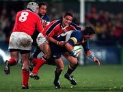 3 November 2000; Shane Horgan of Leinster in action against Jeremy Davidson of Munster during the Guinness Interprovincial Championship match between Leinster and Munster at Donnybrook in Dublin. Photo by Brendan Moran/Sportsfile