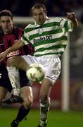 19 November 2000; Tony Grant of Shamrock Rovers in action against Shaun Maher of Bohemians during the eircom League Premier Division match between Longford Town and Shamrock Rover at Strokestown Road in Longford. Photo by David Maher/ Sportsfile