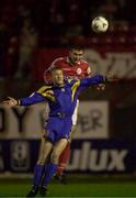 10 November 2000; Pat Scully of Shelbourne in action against Robbie Farrell of Longford Town during the Eircom League Premier Division match between Shelbourne and Longford Town in Tolka Park, Dublin. Photo by David Maher/Sportsfile