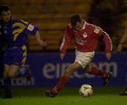 10 November 2000; Pat Fenlon of Shelbourne in action against Stephen Kelly of Longford Town during the Eircom League Premier Division match between Shelbourne and Longford Town in Tolka Park, Dublin. Photo by David Maher/Sportsfile