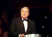 12 November 2000; Guest of Honour FIFA President Sepp Blatter at the eircom/FAI International Awards 2000, pictured with former Northern Ireland goalkeeper Pat Jennings at the City West Hotel in Dublin. Photo by David Maher/Sportsfile