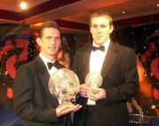 12 November 2000; Senior Player of the Year, Mark Kinsella and  Young Player of the Year, Richard Dunne, right, at the eircom/FAI International Awards 2000 in the City West Hotel in Dublin. Photo by David Maher/Sportsfile