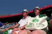 23 September 2000; Irish fans Harry O'Gorman, left and Sean Callan in Stadium Australia, Sydney Olympic Park, Homebush Bay, Sydney, Australia. Photo by Brendan Moran/Sportsfile