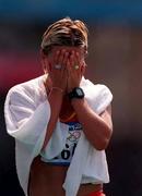 23 September 2000; Maria Vasco of Spain shows her delight   after winning bronze in womens 20k walk during the Sydney Olympics at Sydney Olympic Park in Sydney, Australia. Photo by Brendan Moran/Sportsfile