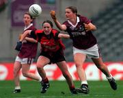 1 October 2000; Aine keary of Down in action against Amette Clarke of Galway during the All-Ireland Ladies Junior Football Final match between Down and Galway at Croke Park in Dublin. Photo by Ray Lohan/Sportsfile