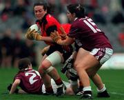 1 October 2000;  Jacqui Clarke of Down in action against Lorna Joyce of Galway during the All-Ireland Ladies Junior Football Final match between Down and Galway at Croke Park in Dublin. Photo by Ray Lohan/Sportsfile
