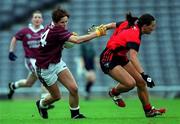 1 October 2000; Martina McGann of Galway in action against Mairead Guinness of Down during the All-Ireland Ladies Junior Football Final match between Down and Galway at Croke Park in Dublin. Photo by Ray Lohan/Sportsfile
