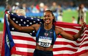 23 September 2000; USA's Marion Jones, celebrates after winning the gold medal in the womens 100m final. Stadium Australia, Sydney Olympic Park, Homebush Bay, Sydney, Australia. Photo by Brendan Moran/Sportsfile