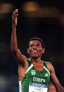 25 September 2000; Ethiopia's Haile Gebrselassie celebrates after winning gold in the mens 10,000 Final during the Sydney Olympics at Sydney Olympic Park in Sydney, Australia. Photo by Brendan Moran/Sportsfile