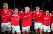 3 November 2000; Munster players from left, John Langford, Anthony Horgan, John Hayes, Donnacha O'Callaghan and Peter Clohessy celebrate winning the Guinness Interprovincial championship following the Guinness Interprovincial Championship match between Leinster and Munster at Donnybrook in Dublin. Photo by Brendan Moran/Sportsfile
