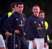 13 November 2000; Michael Reddy, left, and Robbie Keane during Republic of Ireland Soccer training at Frank Cooke Park, Glasnevin in Dublin. Photo by David Maher/Sportsfile
