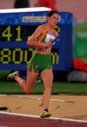 29 September 2000; Emily Maher of Ireland competing in the womens 4x400m relay during the Sydney Olympics at Stadium Australia in Sydney. Photo by Brendan Moran/Sportsfile