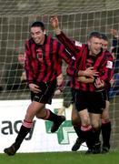 19 November 2000; Keith O'Connor, centre, of Longford Town, celebrates after scoring his sides first goal during the eircom League Premier Division match between Longford Town and Shamrock Rover at Strokestown Road in Longford. Photo by David Maher/ Sportsfile