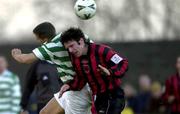 19 November 2000; Shane Robinson of Shamrock Rovers in action against Stuart Byrne of Longford Town during the eircom League Premier Division match between Longford Town and Shamrock Rover at Strokestown Road in Longford. Photo by David Maher/ Sportsfile