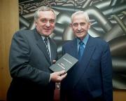 22 November 2000; An Taoiseach, Mr. Bertie Ahern T.D. with  journalist and author Seán Óg Ó Ceallacháin at the launch of the Greatest Sporting Memories at the AIB Bankcentre in Ballsbridge, Dublin. Photo by Ray McManus/Sportsfle